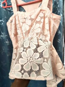 Elegant peach colour Lace Peplum Top