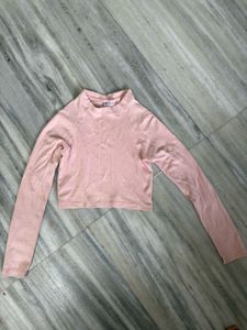 Cute Pink Long Sleeve Crop Top