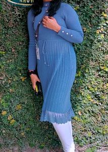 Blue Knit Midi Dress