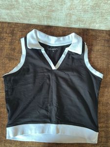 Studiofit Black & White Collared Crop Top