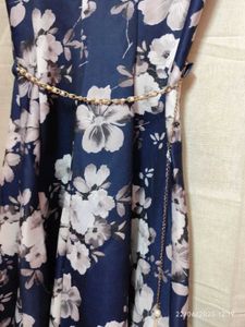 Floral Print Dress - Navy &amp; White