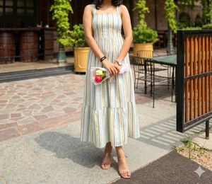 Sun-Drenched Pastel Striped Midi Dress🌷🫧✨