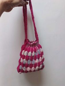 Handmade Crochet Drawstring Pouch Bag