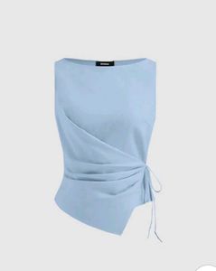 Stylish Blue Sleeveless Wrap Top