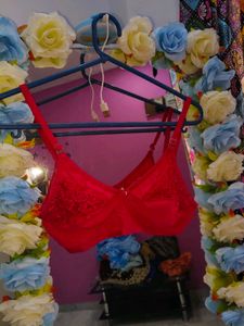 Vibrant Red Lace Trim Bra
