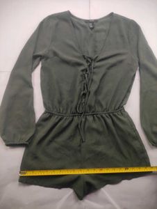 Women's Green Lace-Up Romper