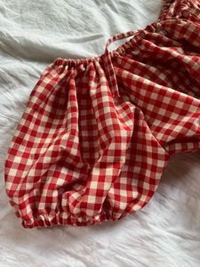 Red Gingham Puff Sleeve Top
