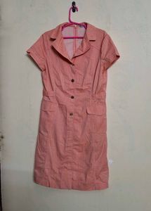 Chic Coral Button-Up Shirt Dress