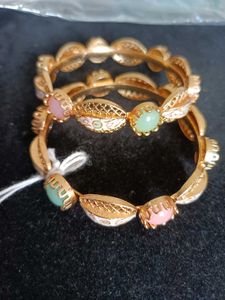 Gold-tone Bangle with Pastel Stones