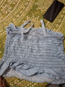 Light Blue Smocked Off-Shoulder Top