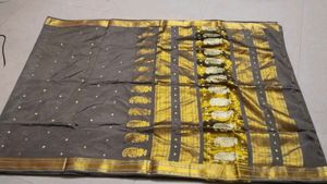 Elegant Grey &amp; Gold Saree