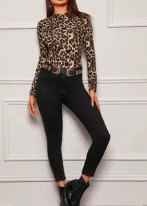 Leopard Print Turtleneck Top