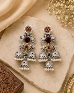 Exquisite Oxidized Silver Jhumka Earrings