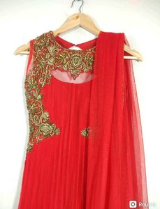 Red Embroidered Anarkali Gown