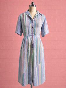 vintage-style pastel stripped shirt dress