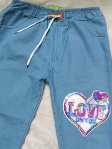 Cute Heart Sequin Denim Jeans