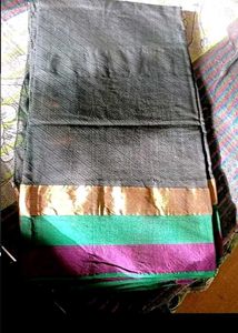Elegant Grey Saree with Striped Pattern