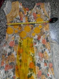 Beautiful Floral Print Yellow Colour Anarkali
