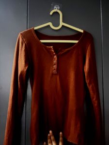 Brown Long Sleeve Henley Top