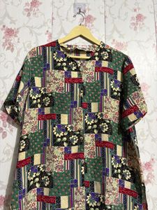 Retro Patchwork Print Blouse
