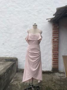Blush Pink Ruffle Cold Shoulder Dress