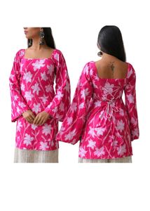 Vibrant Pink Floral Kurta with Bell Sleeves