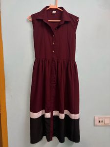 Stylish Maroon Color Block Dress
