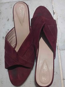 Maroon Suede Mules