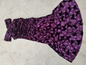 Elegant Purple Velvet Floral Dress