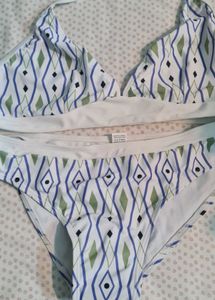 Playful white and blue bikini set