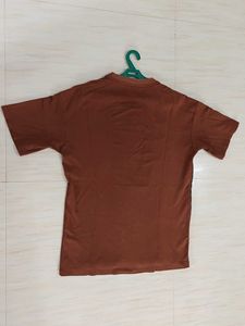 oversized Brown T-shirt with graphic patchwork art