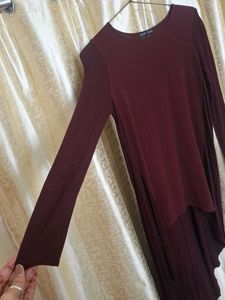 Maroon Long Sleeve Asymmetrical Dress