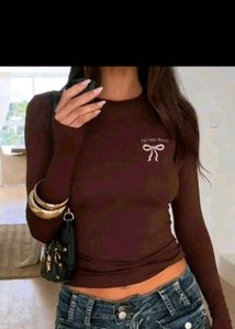 Chic Brown Long Sleeve Top with Bow Detail