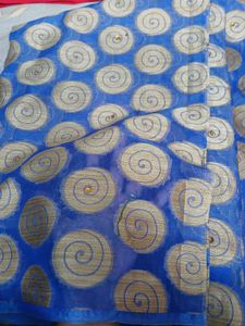 Blue Saree with Golden Swirls