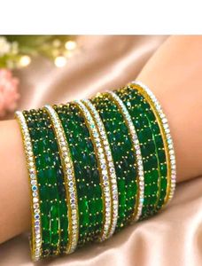 Emerald Green &amp; Crystal Bangles Set