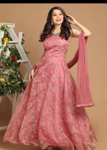 Beautiful Pink Floral Ethnic Gown