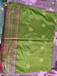 Green Saree with Orange Blouse