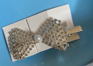 Crystal Bow Hair Barrette with Pearl