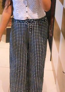 Black &amp; White Gingham Wide Leg Pants