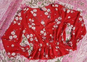 Red Floral Peplum Blouse