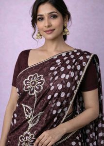 Elegant Brown Floral Print Saree