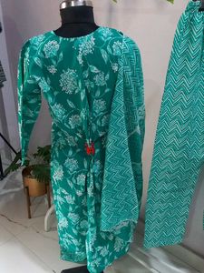 Brand New Green Shade Cotton Kurti Set