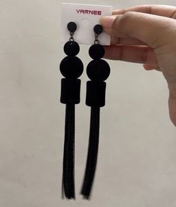 Black Velvet &amp; Chain Tassel Earrings Varnee Blac