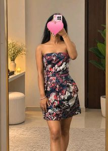 Strapless Butterfly Print Mini Dress