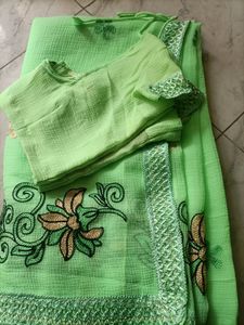 Beautiful Green Pista Colour Saree