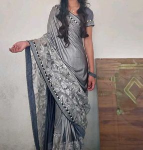 Elegant Silver Saree