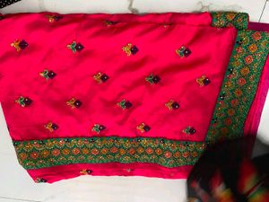 Vibrant Pink Embroidered Silk Saree