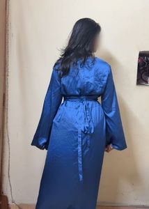 Elegant Navy Blue Satin Maxi Dress