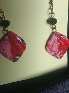 Handmade Pink &amp; Red Dangle Earrings