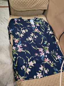 Navy Floral Print Kurta - Plus Size